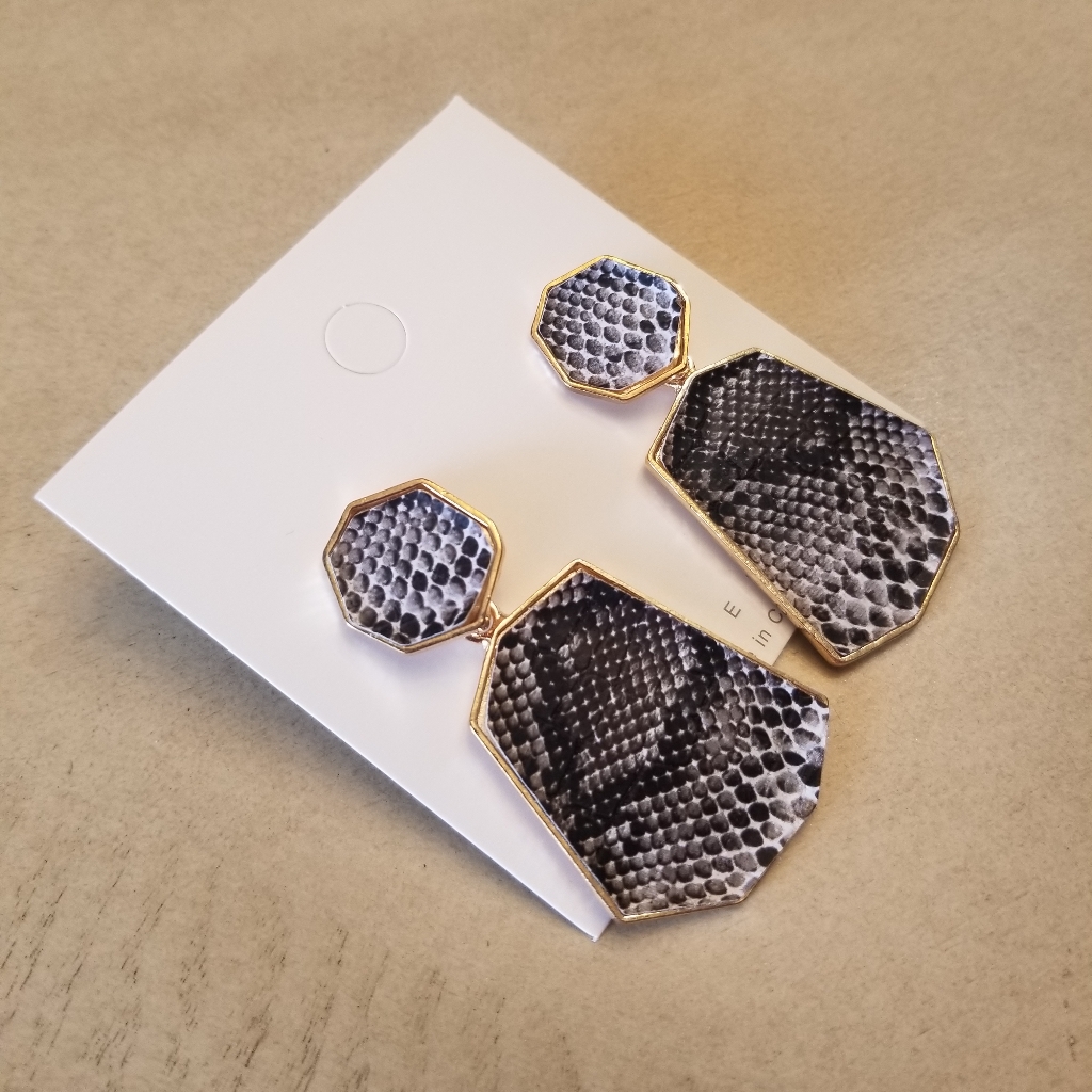 Geometic Snake Print Leather Drop Style Earrings